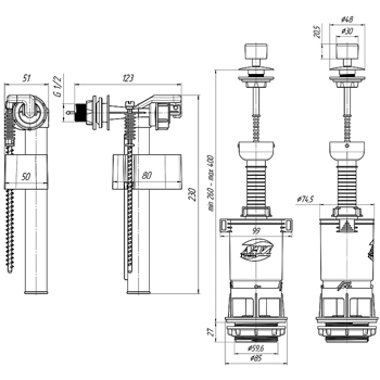 Арматура для бачка унитаза АНИ WC4050M подводка боковая, эконом, картинка 2