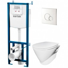 Комплект инсталляция SANTEK с подвесным безободковым унитазом ЛЭК 'СКАЙ RIMLESS' панель хром глянец