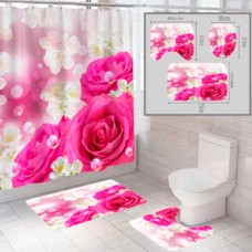 Штора и два коврика для ванной комнаты комплект 'Цветы-2'