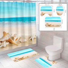 Штора и два коврика для ванной комнаты комплект 'Пляж-2'