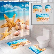 Штора и два коврика для ванной комнаты комплект 'Пляж-4'