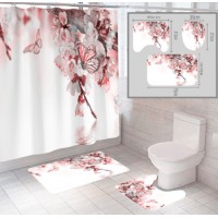 Штора и два коврика для ванной комнаты комплект 'Цветы-3'