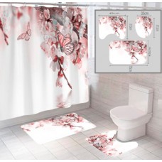 Штора и два коврика для ванной комнаты комплект 'Цветы-3'