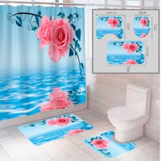 Штора и два коврика для ванной комнаты комплект 'Цветы-1'