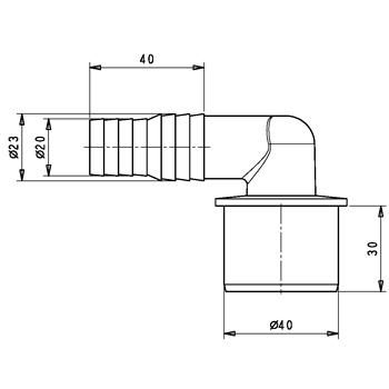Переходник 40 мм угол 90° для подключения сливного шланга 20/23х40 мм, картинка 2