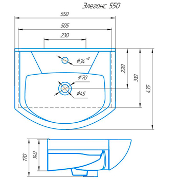 Умывальник мебельный ROSA 'ЭЛЕГАНС 55', картинка 2