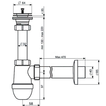 Сифон АНИ C2004 1-1/4' с прямой трубой 40 мм, картинка 2