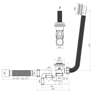 Обвязка под ванну АНИ EC255S 1-1/2'x40 мм сливной механизм клик-клак, картинка 3