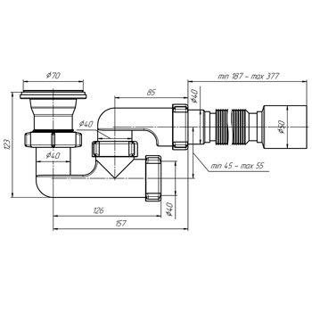 Сифон для поддона АНИ Е215 С 1-1/2' х 40 мм, картинка 3