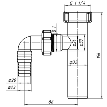 Отвод для стиральной машины АНИ М220 1-1/4'х32 мм, картинка 2