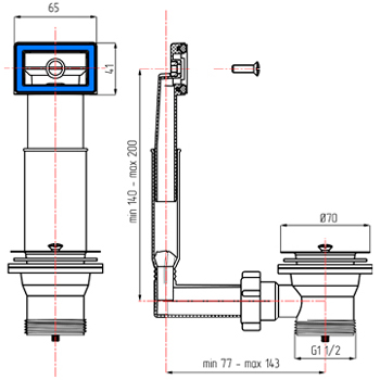 Выпуск для мойки АНИ N105 1-1/2' с жестким переливом, картинка 2