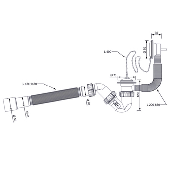 Обвязка под ванну ИНКОПЛАСТ SB01145 1-1/2'х40 мм с гофрированной трубой 40х40/50 мм (1450 мм), картинка 3