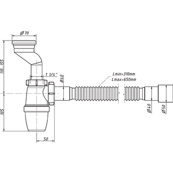 Сифон для писсуара ОРИО РВ-31009 1-1/4'х40 мм с прямой трубой 40 мм, картинка 2
