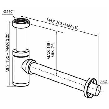 Сифон для раковины SantecPro AQ4932R 1-1/4' D=32 мм, картинка 2