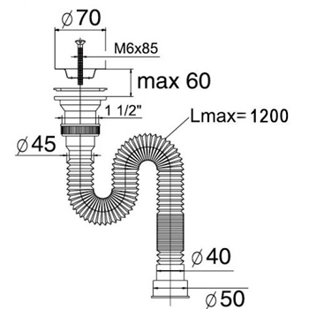 Гофросифон VIRPlast 'МИНИ Элит' 1-1/2'х40/50 мм (решетка 70 мм) 1200 мм, картинка 2