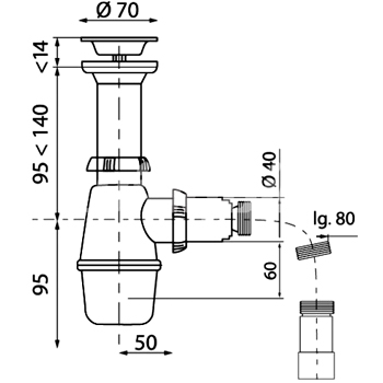 Сифон WIRQUIN 'TOUR EIFFEL' с выпуском и гофротрубой 40*40/50 L-800мм (30718763), картинка 2