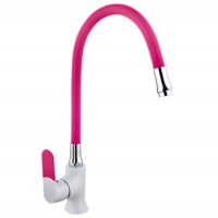 Смеситель для кухни MATRIX SMF-323317/WT-PK 40 мм (розовый силиконовый излив) ручка 5 цветов