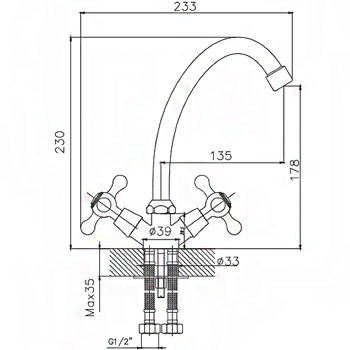 Смеситель для кухни CRON CN4008 1/2' (на шпильке), картинка 2