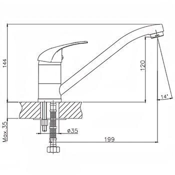 Смеситель для кухни CRON CN4215 35 мм (на шпильке), картинка 2