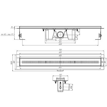 Трап сливной линейный АНИ TLZ2265M 'Риф' решетка 65х650 'комбинированный затвор', картинка 3