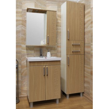 Шкаф зеркальный в ванную комнату 'АФИНЫ 60' правый с подсветкой белый/венге светлый, картинка 2