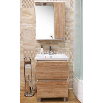 Шкаф зеркальный в ванную комнату 'КАНТРИ 60' правый белый/дуб Санремо с подсветкой, картинка 2