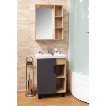 Шкаф зеркальный в ванную комнату 'ГРОСС 60' дуб Сонома/графит правый с подсветкой, картинка 2