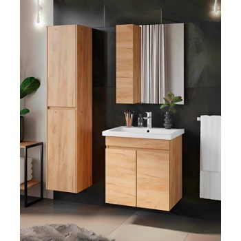 Шкаф зеркальный в ванную комнату 'СТАР 60' Дуб крафт золотой, картинка 2